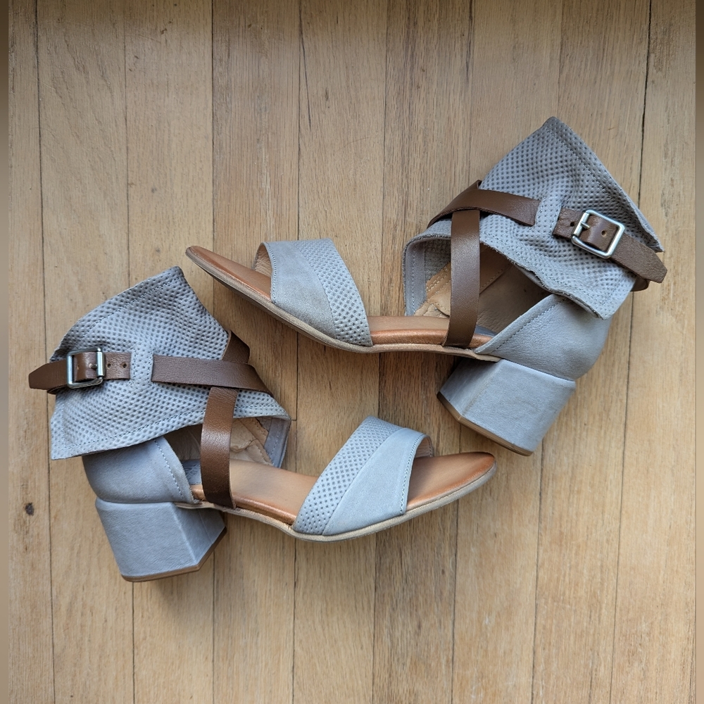 Miz Mooz In Glacier and Brown Women's Heeled Sandals Size EU 40 (US 9-9.5)